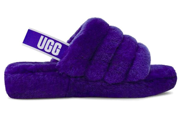 Сандалии пушистые да слайд минималистичные толстая подошва Ugg, фиолетовый — фото 2