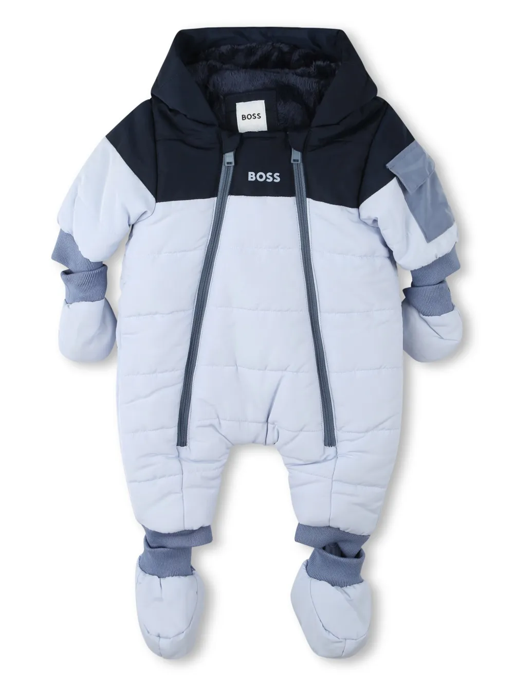

Дутый комбинезон с принтом BOSS Kidswear, синий