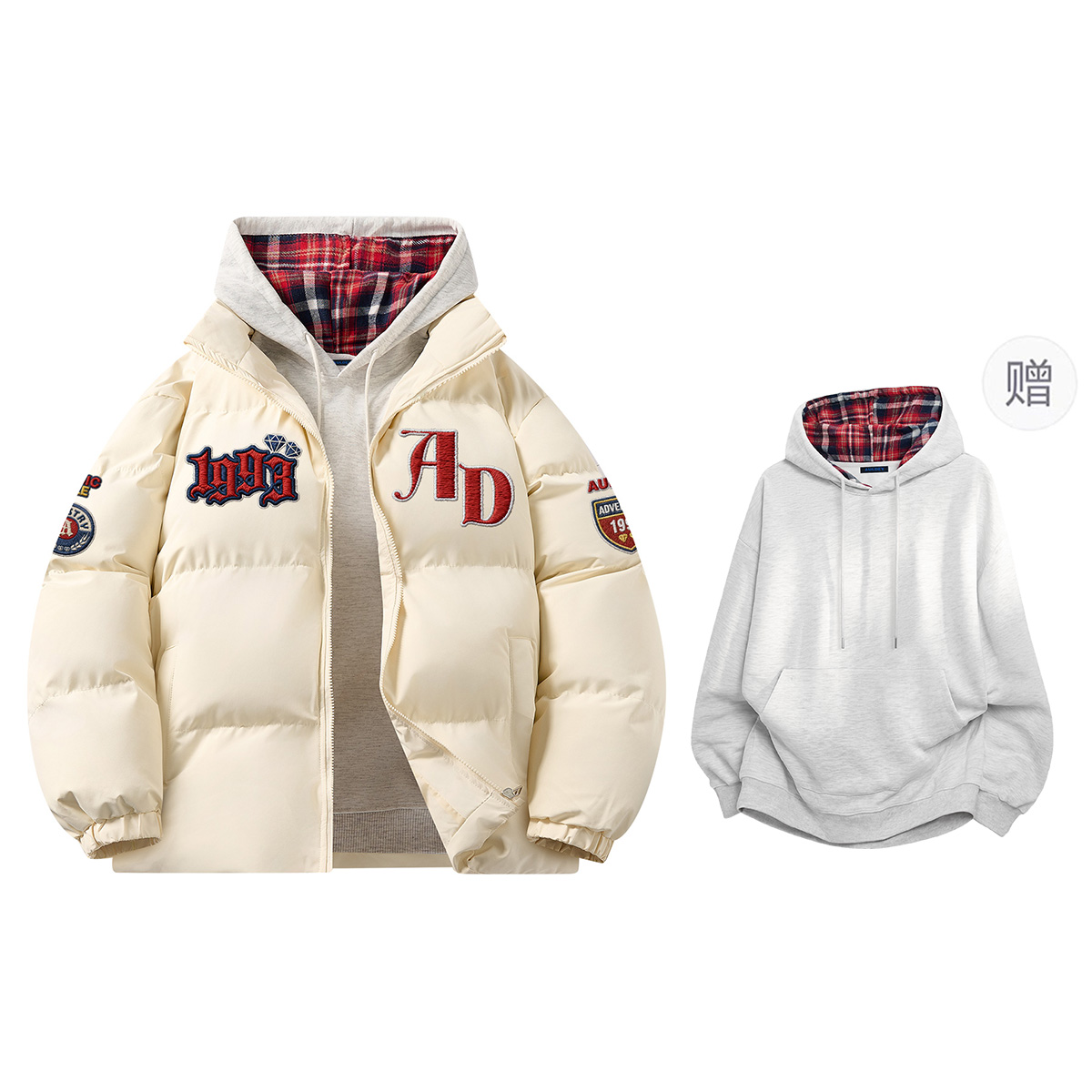 

Пуховик Unisex с воротником стойкой утепленный AULDEY, бежевый оранжевый[comes with красный hat sweatshirt]