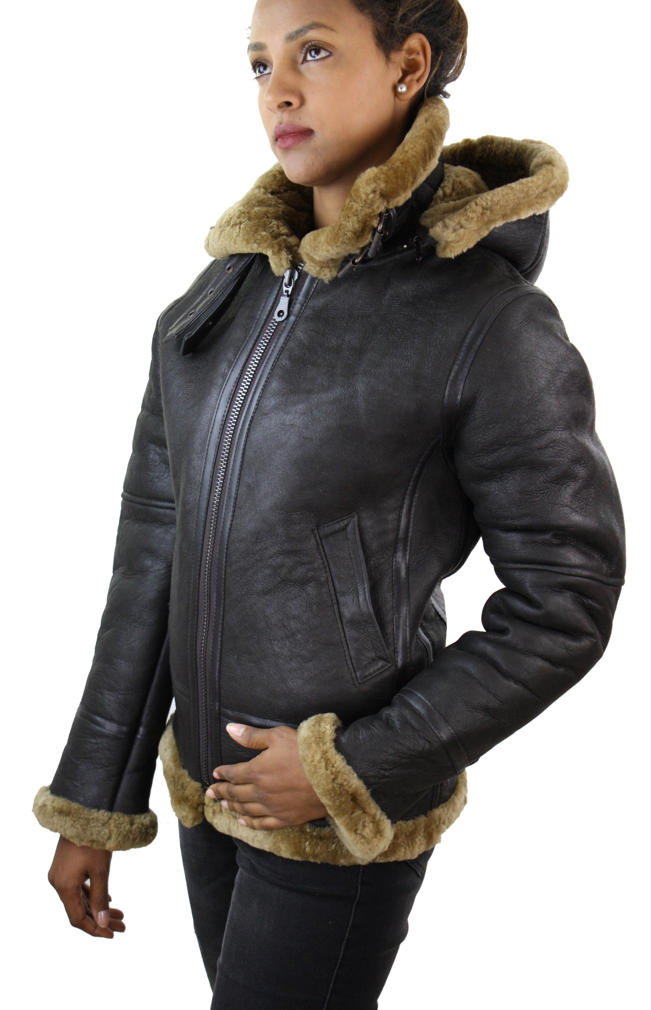 

Куртка-авиатор из овчины с капюшоном TruClothing, цвет brown ginger