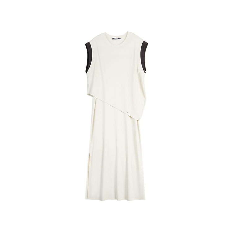 

ELLE Женское платье без рукавов миди цвета apricot с круглым вырезом