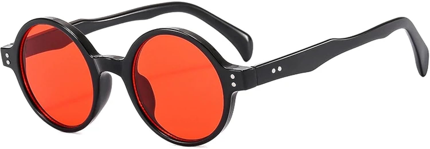 

Солнцезащитные очки с защитой от УФ-излучения UV400 для женщин и мужчин | Круглые, прозрачные линзы в стиле панк, с заклепками | для занятий спортом на открытом воздухе DSVIGF, Black Red