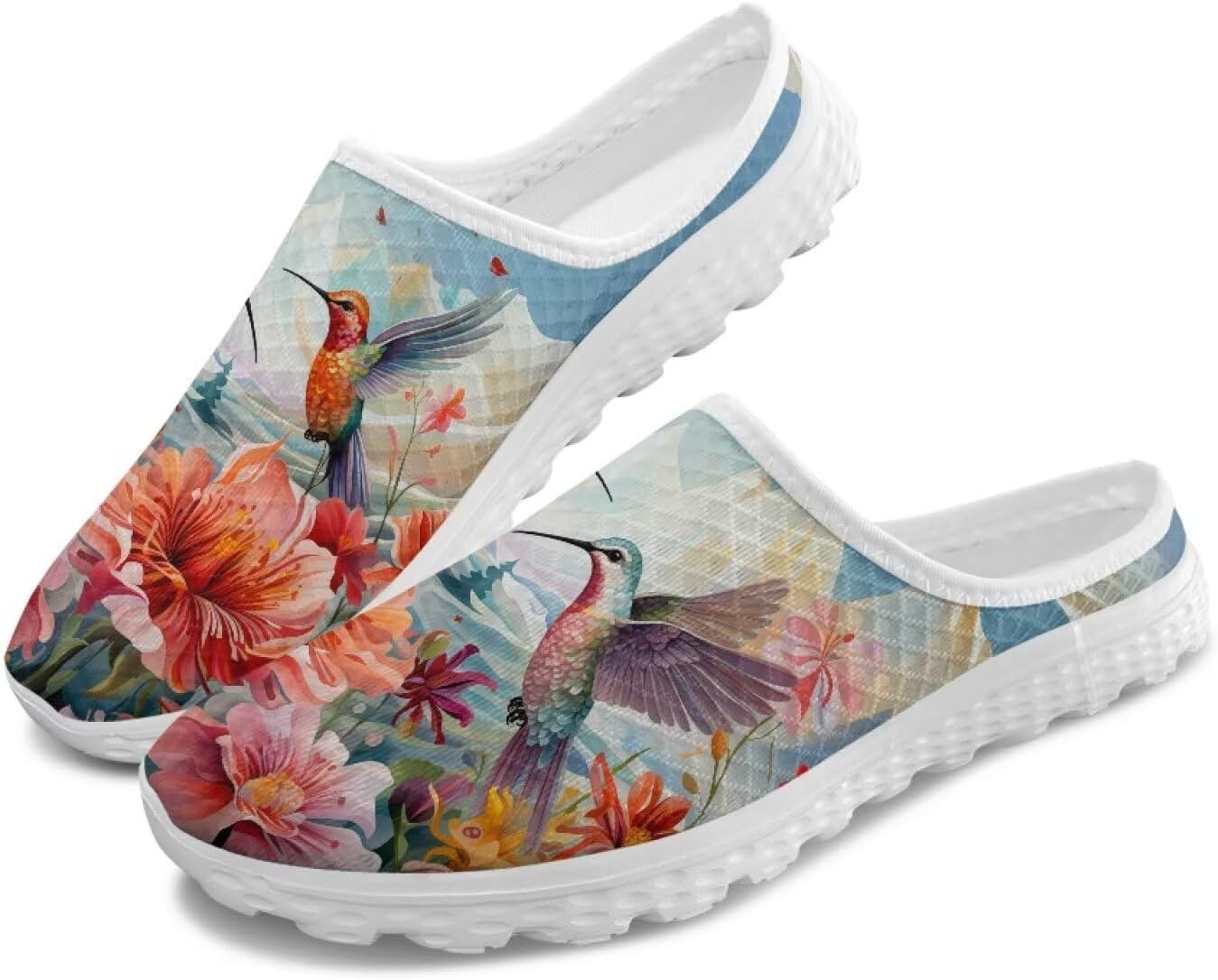 

Женские мюли и сабо Tomeusey, садовая обувь, кроссовки без задника - летние сетчатые тапочки с противоскользящей подошвой, обувь для прогулок на улице, Hummingbird Flower-2