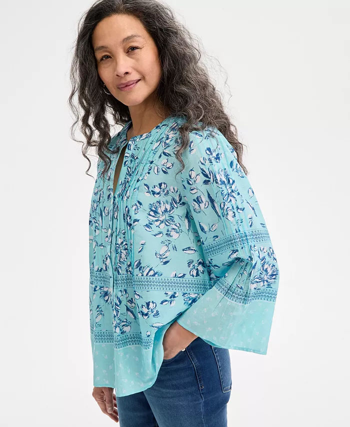 

Женская блузка из хлопка с принтом и рукавом 3/4 Style & Co, синий