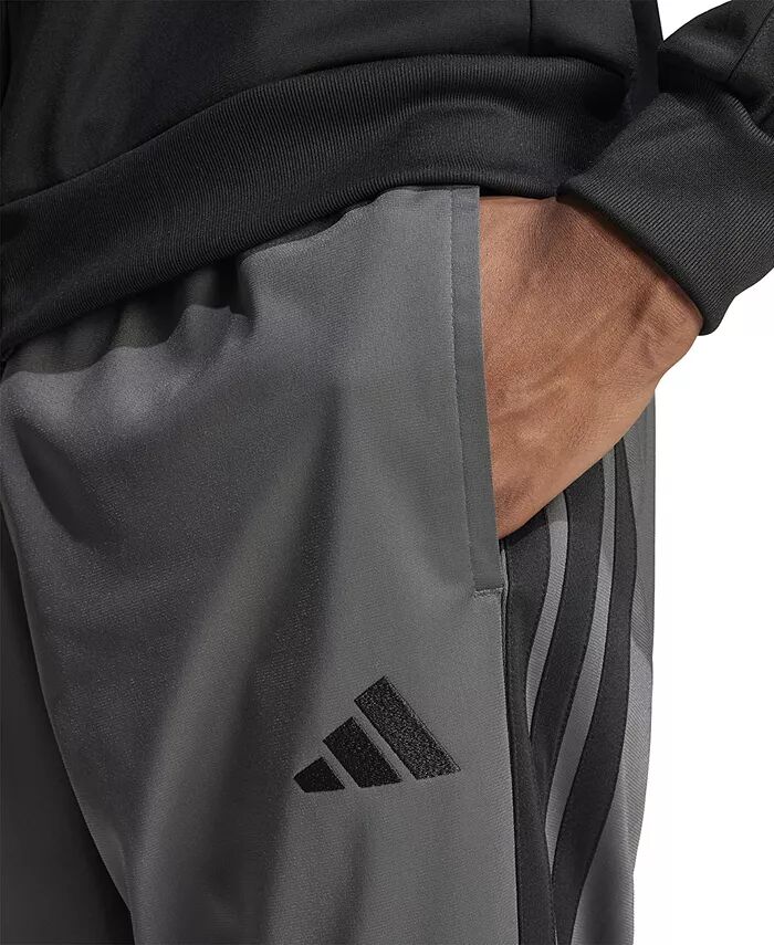 Мужские зауженные книзу спортивные брюки в полоску, стандартного кроя adidas, серый — фото 3