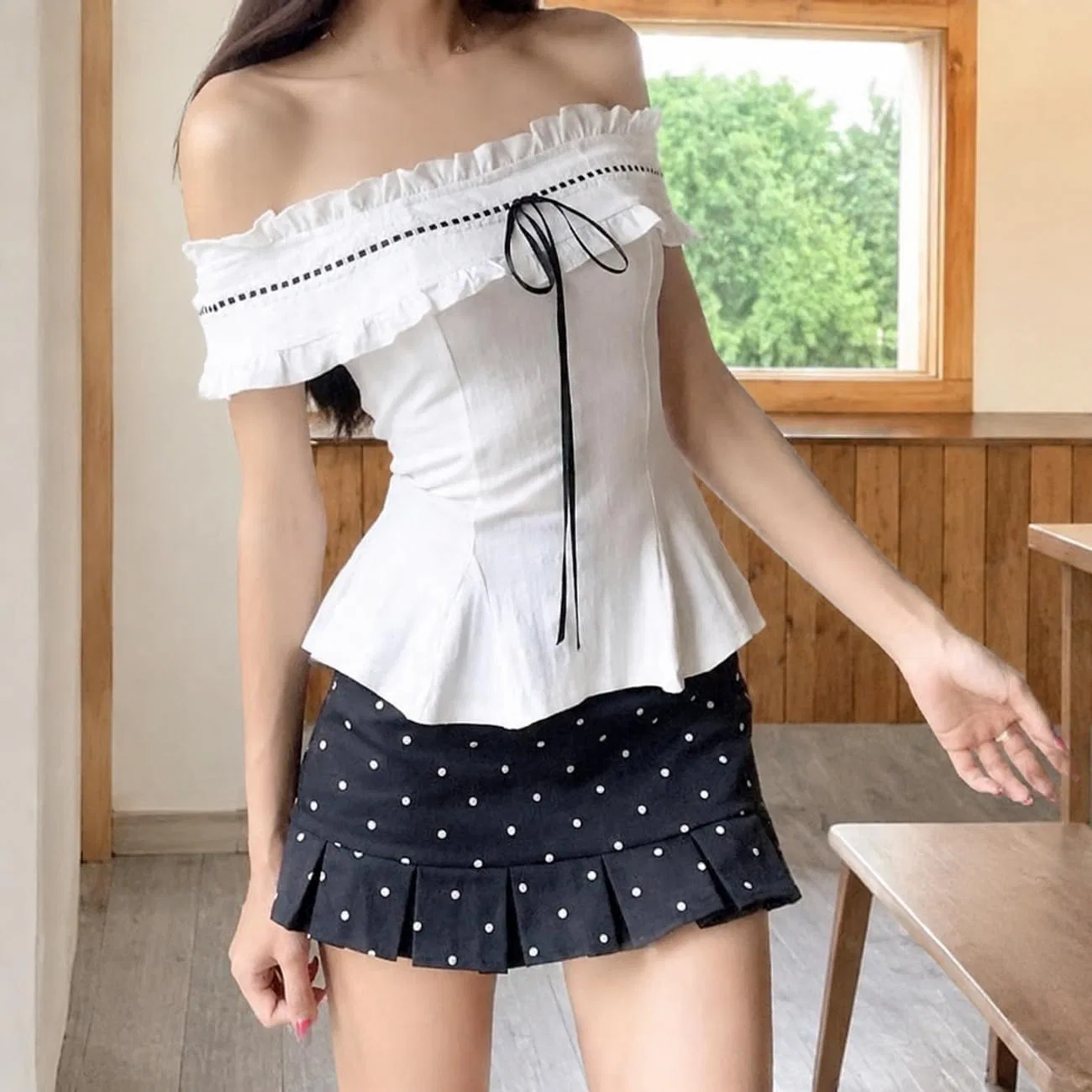 Блуза офф-шолдер с фриллами Peplum, белый — фото 2