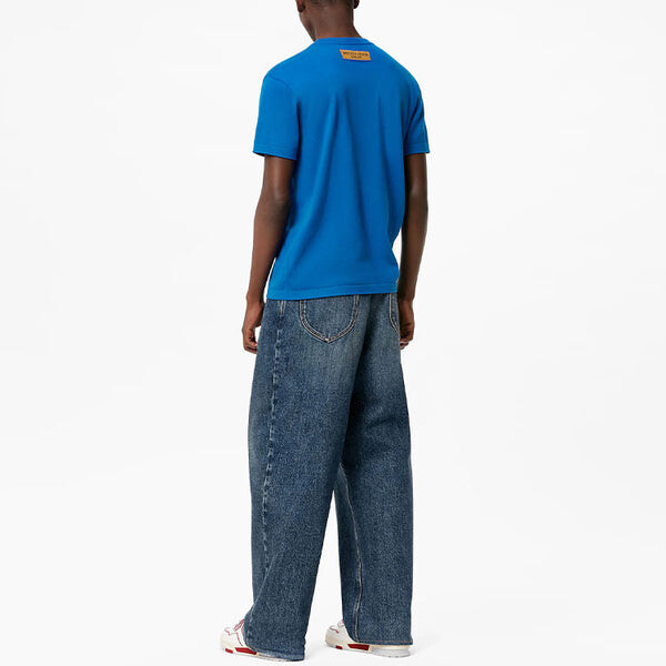 Футболка men's fw21 round neck logo alphabet printing classic short sleeve blue Louis Vuitton, синий — фото 3