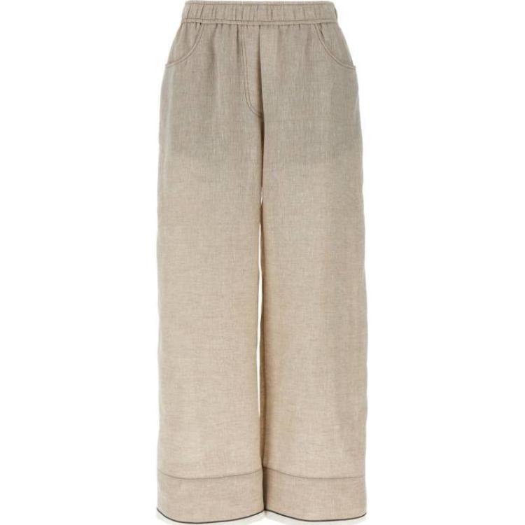 

Брюки с эластичной резинкой на поясе и прямыми штанинами Brunello Cucinelli, бежевый