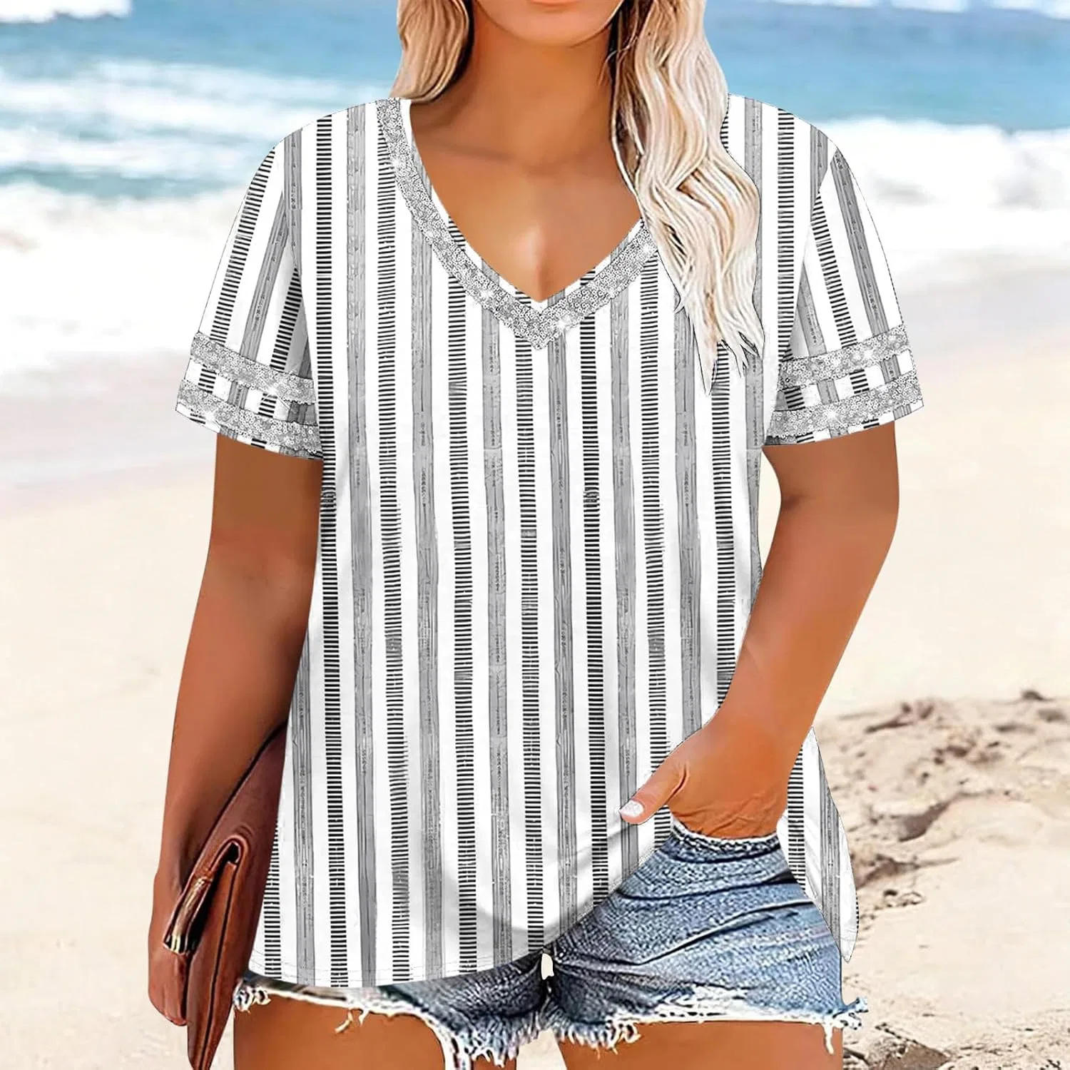 Блуза с коротким рукавом, цветочный принт, женская, плюс сайз, 11-gray — фото 2