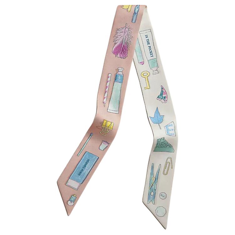

HERMES Шёлковый шарф женский розовый голубой зелёный, Rose Pink/Blue/Green