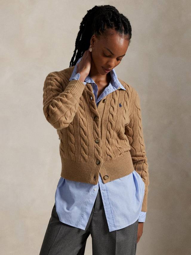 Кардиган из шерстяной смеси с косой вязкой Polo Ralph Lauren, Brown — фото 3