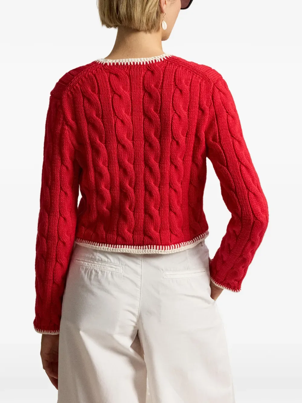 Укороченный кардиган фактурной вязки POLO RALPH LAUREN, красный — фото 4