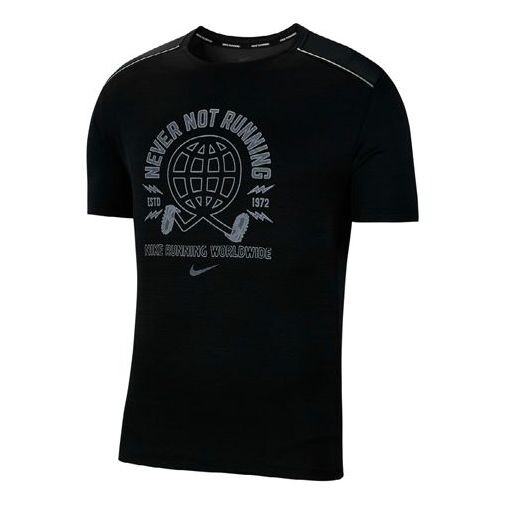 

Футболка miler wild run earth printing short sleeve black Nike, черный