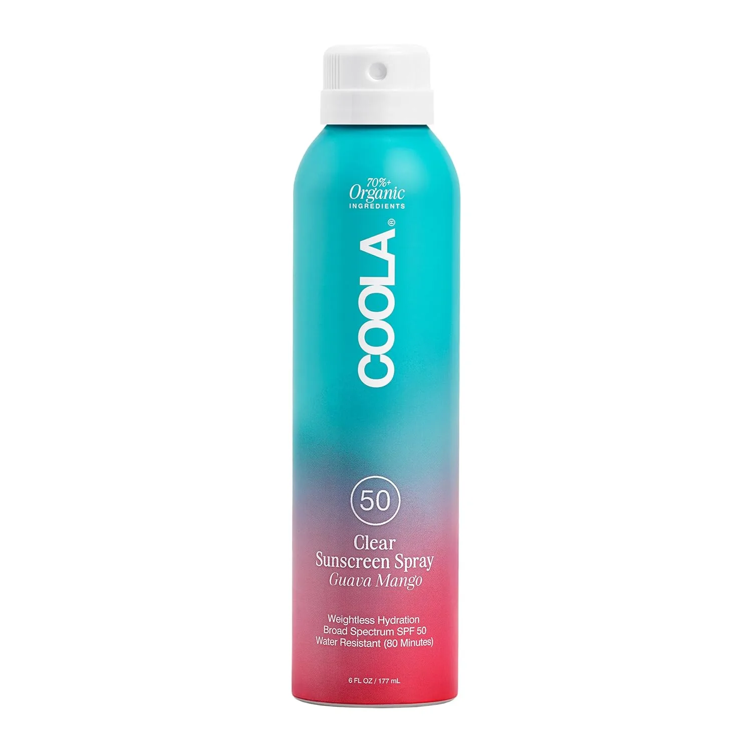 Солнцезащитный спрей COOLA Organic Sunscreen SPF 50, протестирован дерматологами, обеспечивает ежедневную защиту кожи, подходит для веганов и не содержит глютена, имеет вкус гуавы и манго. 177 мл (1 шт.)