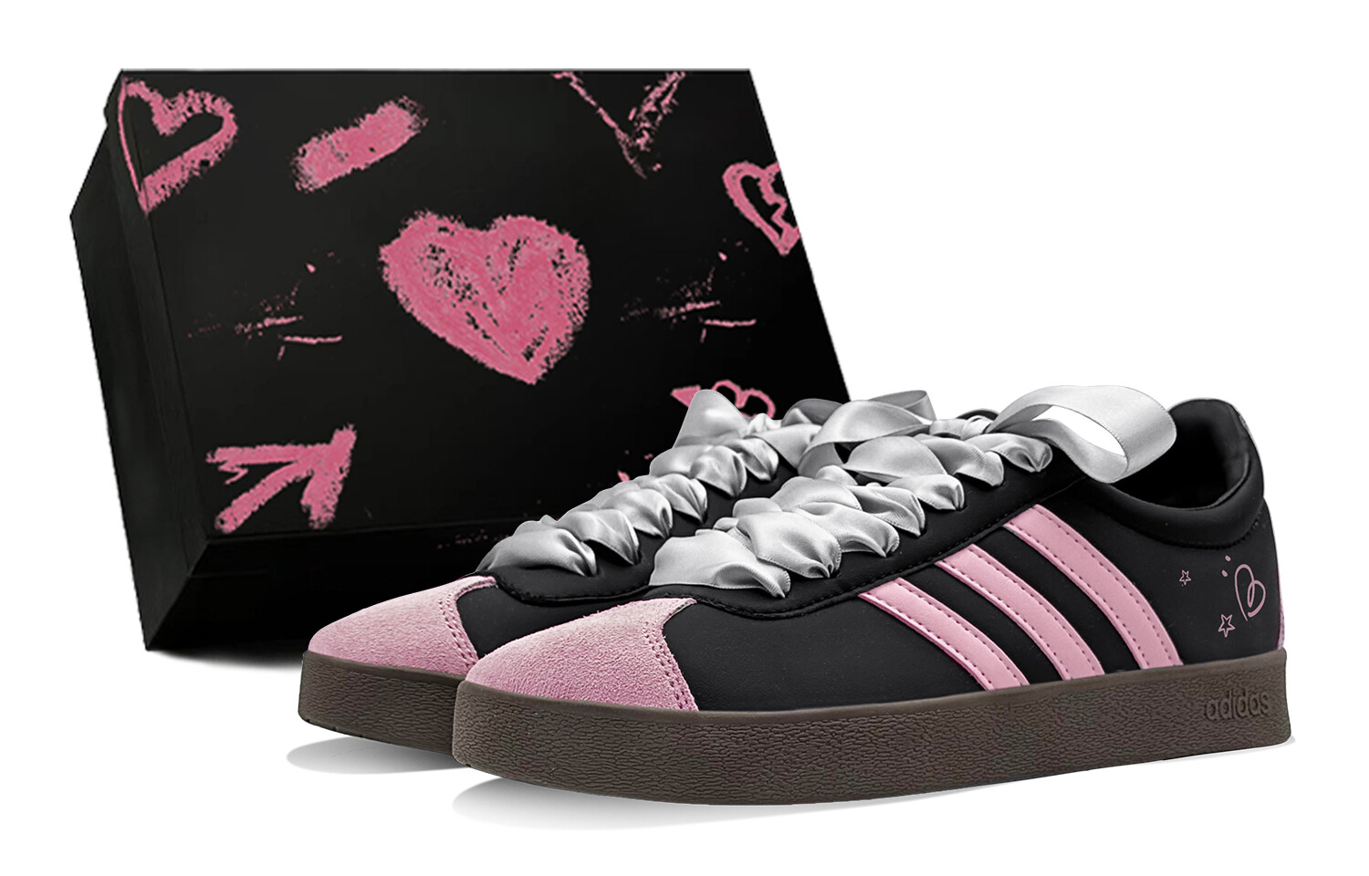 

Кроссовки adidas neo Vl Court Skateboarding Shoes Unisex Low-top Pink, черный/розовый