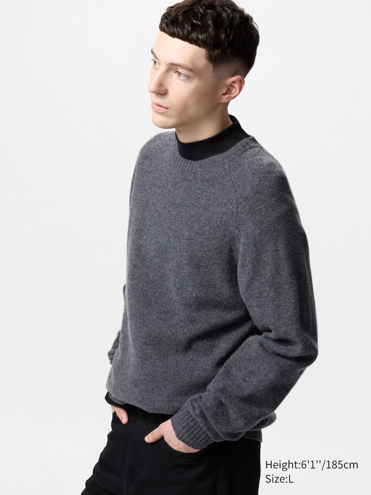 

Джемпер из овечьей шерсти с круглым вырезом Uniqlo, цвет 07 серый