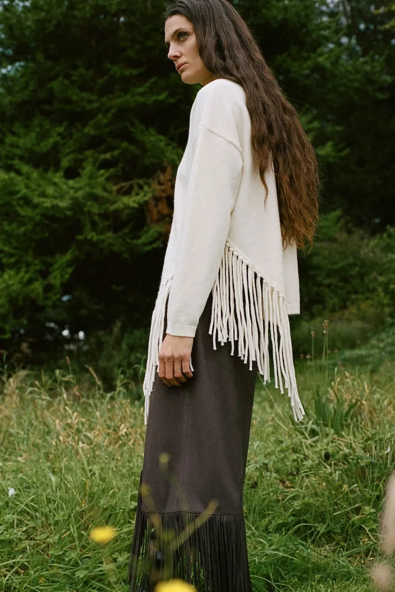 

Юбка с бахромой из замши Sfera, темно-коричневый