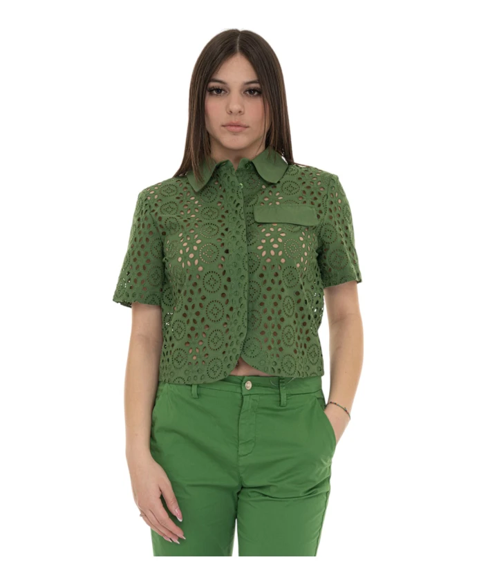 

Укороченная хлопковая рубашка с застежкой на пуговицы. Liu Jo, зеленый