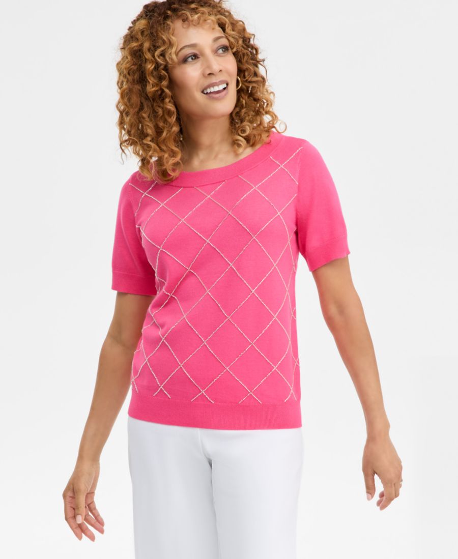 

Женский свитер с короткими рукавами и декором, эксклюзивно от Macy's JM Collection, Raspberry