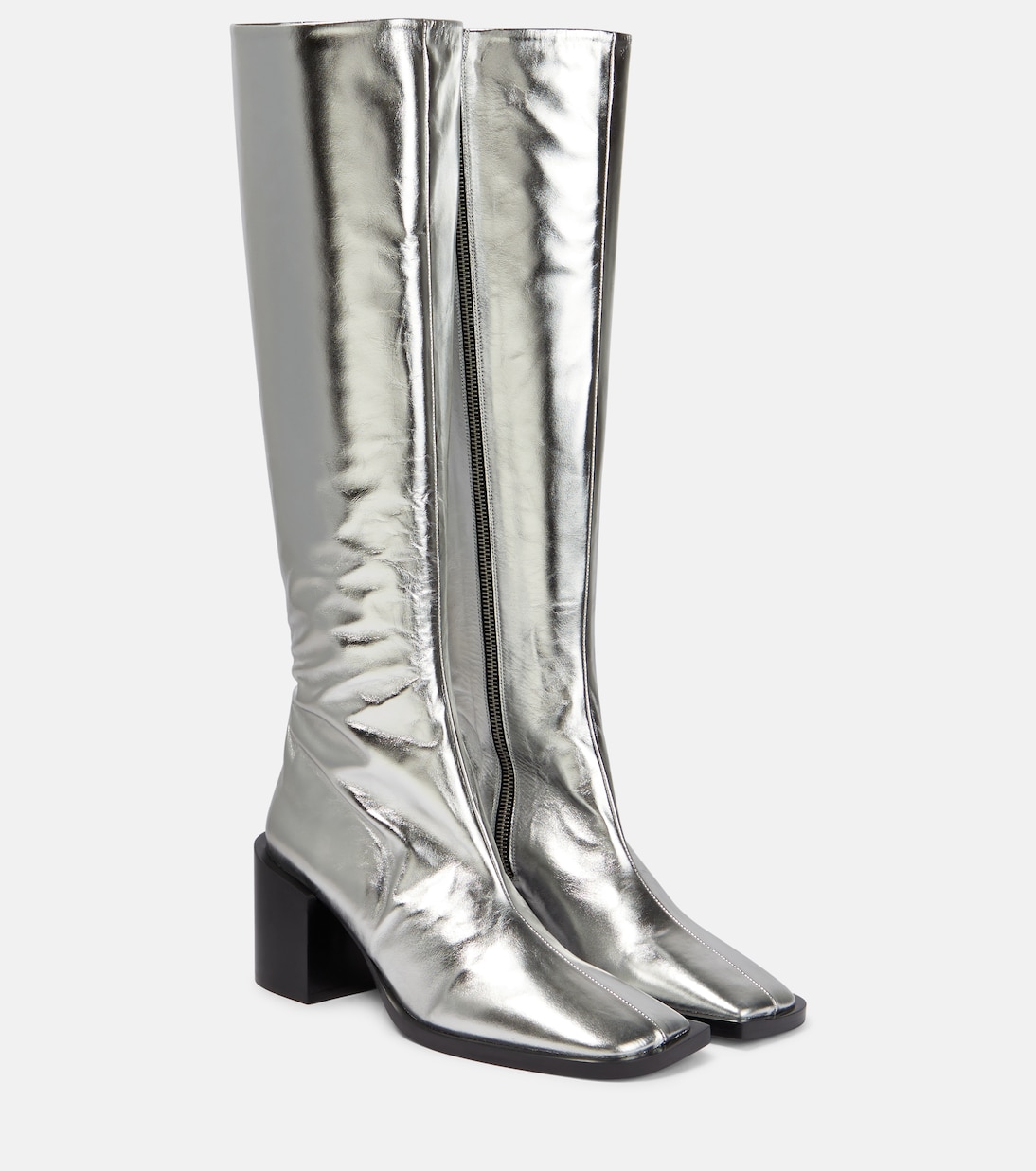 Сапоги из металлизированной кожи до колена Jil Sander, Silver Moon