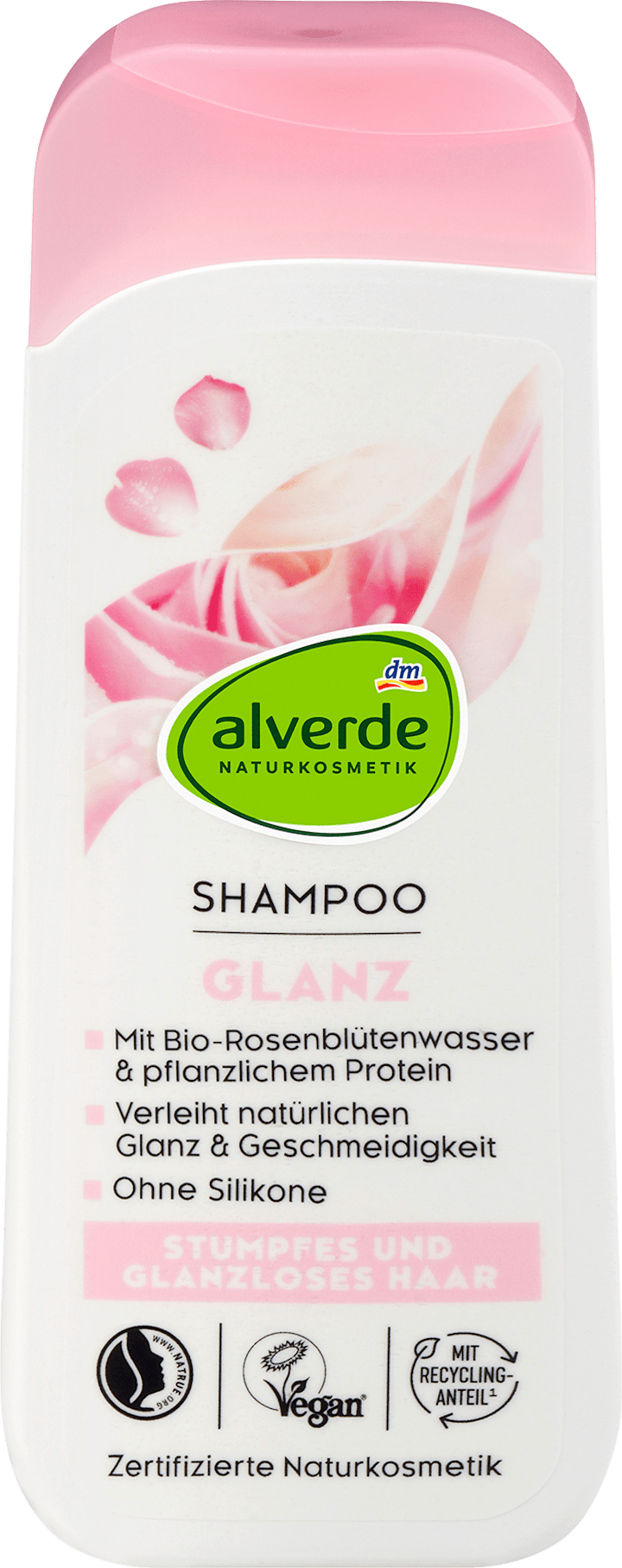 

Шампунь alverde NATURKOSMETIK Shampoo Glanz mit Rosenblütenwasser & pflanzlichem Protein, 200 ml