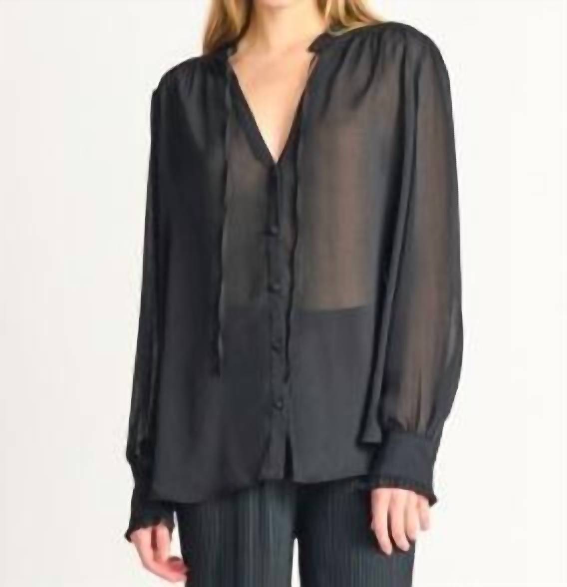 

Черная блузка с рюшами и галстуком Dex