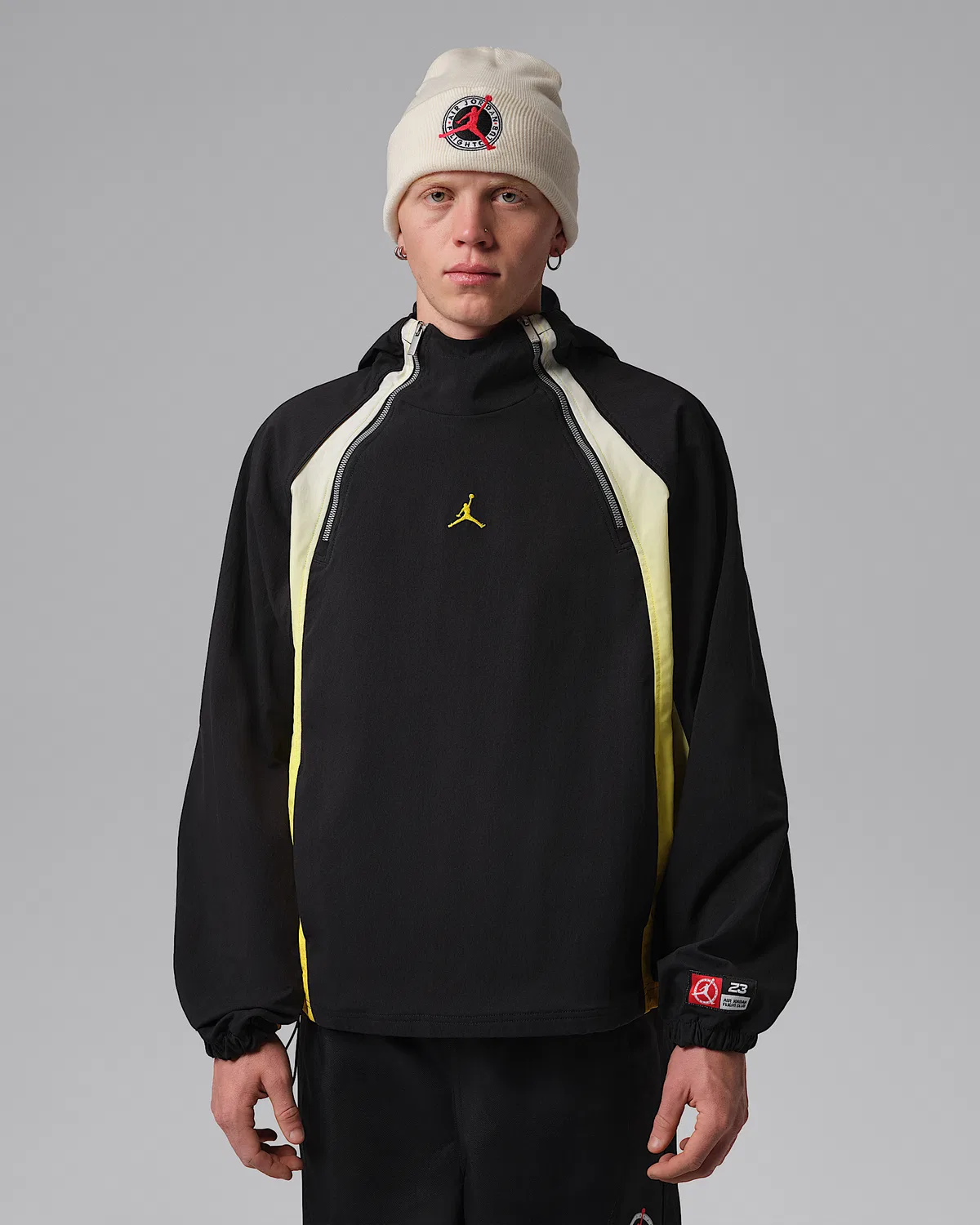 Мужская легкая полузастегнутая худи Jordan Flight, Black/Speed Yellow/Speed Yellow