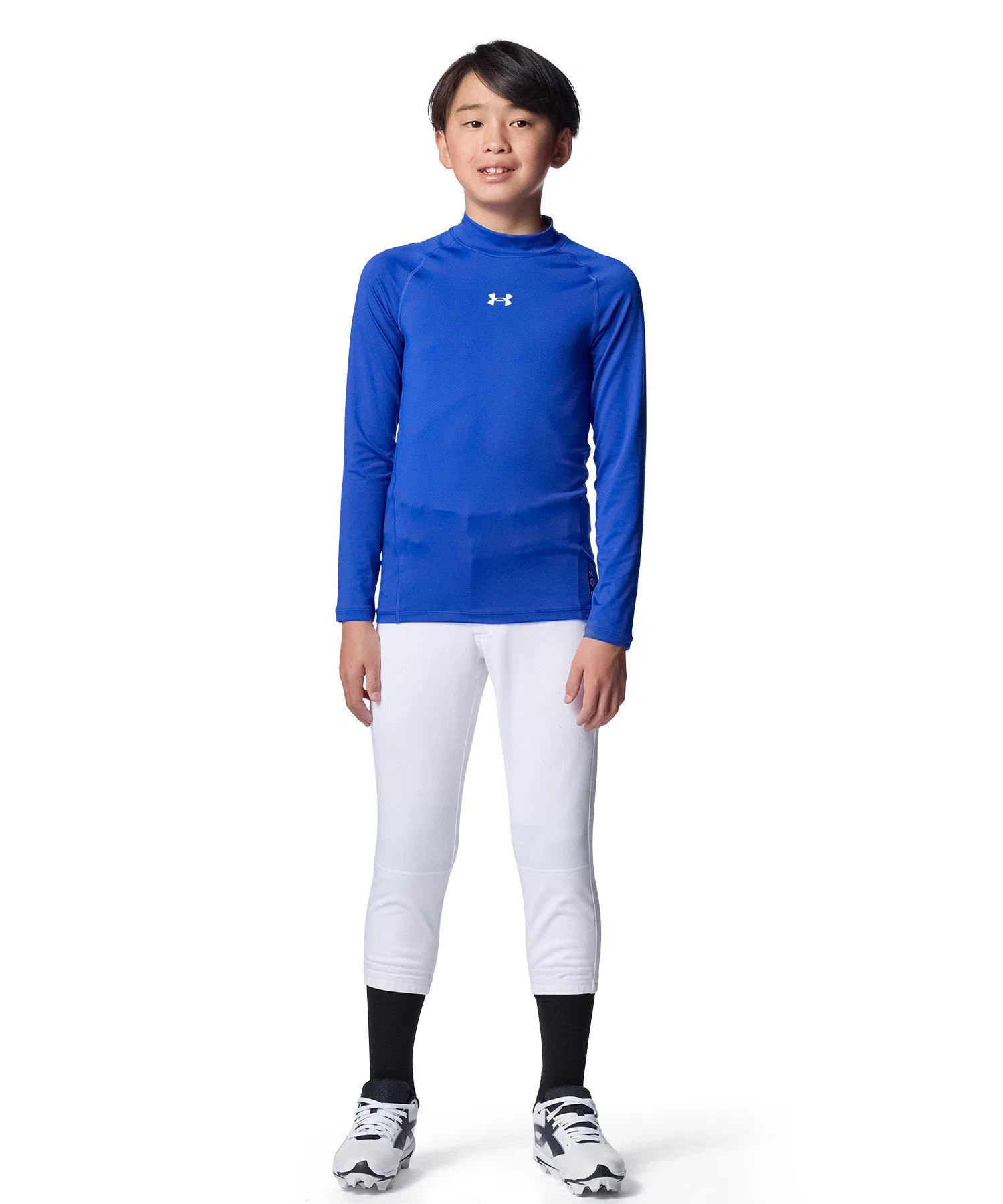 Детская футболка с длинным рукавом Under Armour HeatGear с высоким воротом для бейсбола синяя — фото 4