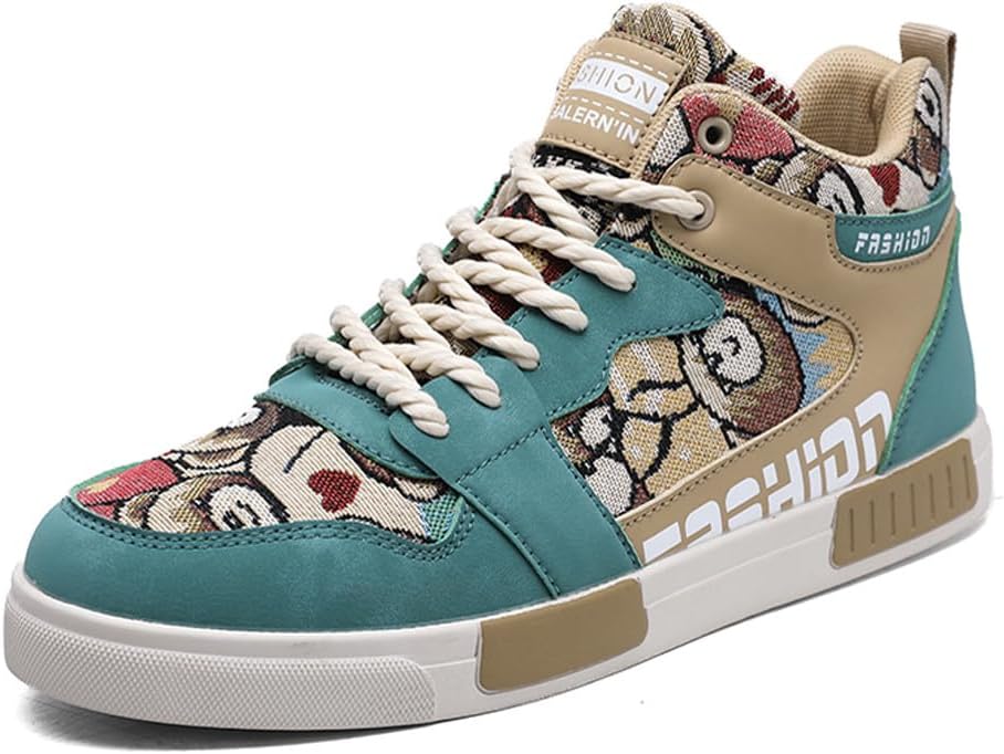 

Мужские кроссовки высокой посадки в китайском стиле для скейтборда, стильные и удобные, для скейтбординга, бега и прогулок Welrung, зеленый