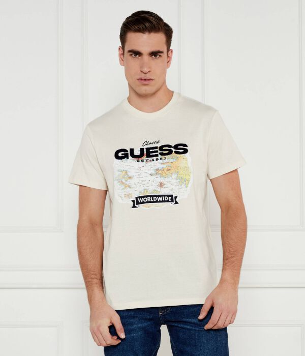 

Футболка мужская Guess Jeans с принтом, экрю