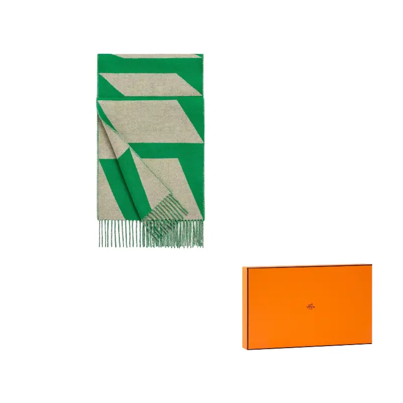 

HERMES Вязаный шарф женский зелёный бежевый, Green/Beige
