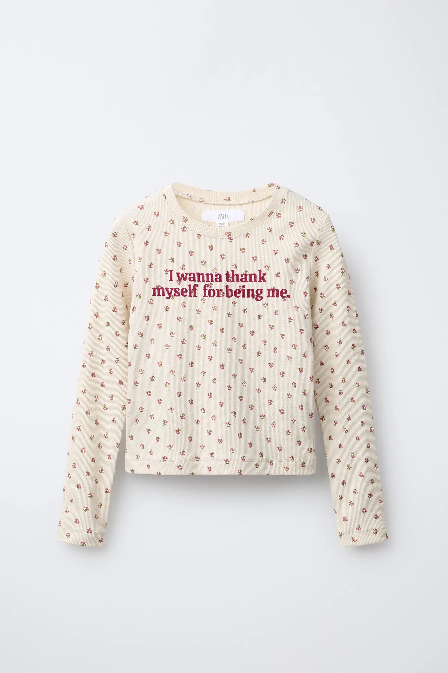 Футболка с цветочным принтом и слоганом Zara, бежевый