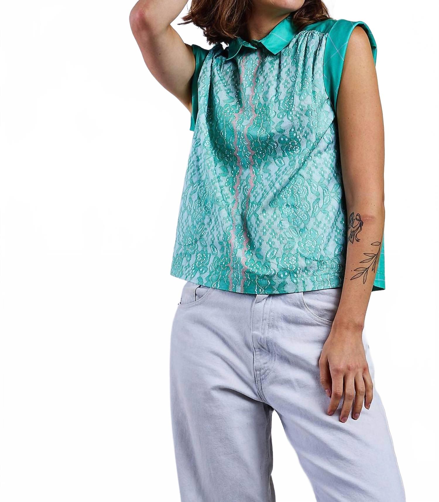 

Зеленая блузка с кружевными вставками Purple Maroon