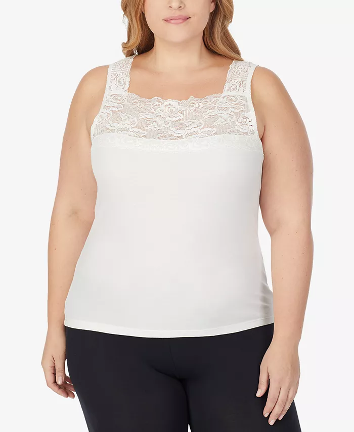 

Майка-топ с отделкой из эластичного кружева SofTech Plus Size Cuddl Duds, слоновая кость/кремовый