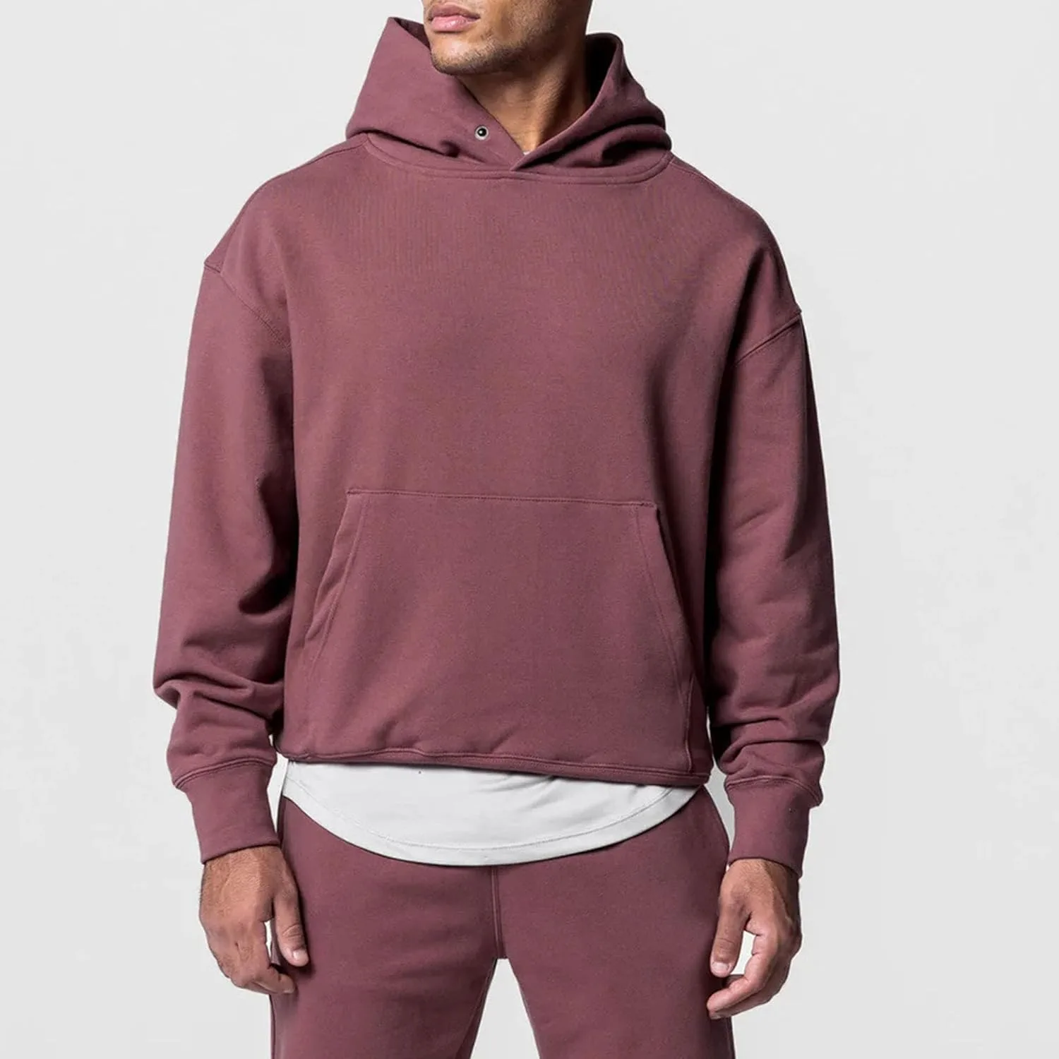 Мужской однотонный теплый худи Midweight Fleece с карманами и шнурком — фото 4