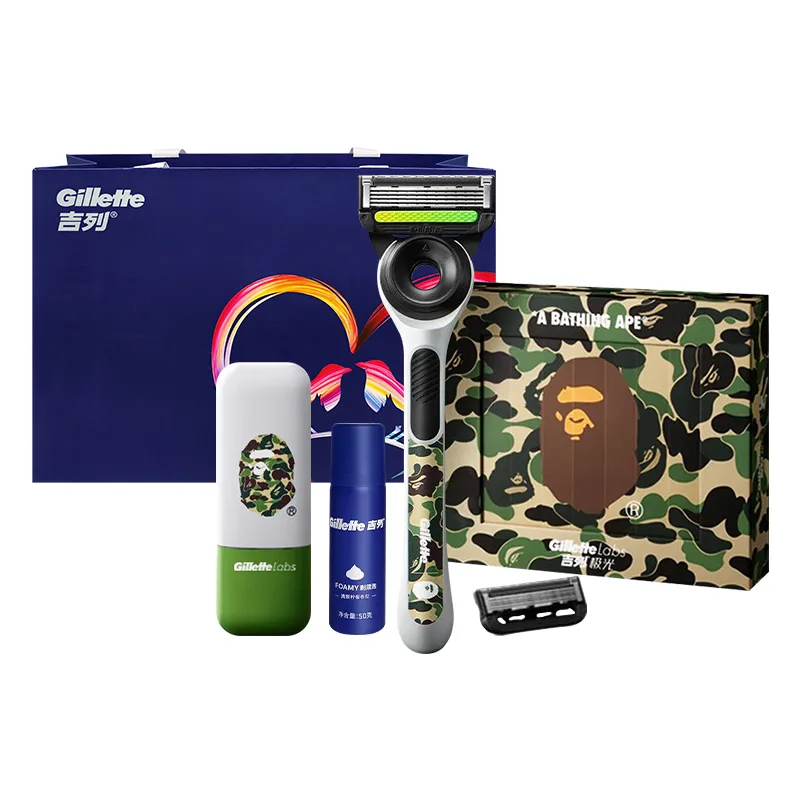 Средство для бритья для мужчин Gillette, Gillette Aurora Razor 1 Knife Racks, 2 Blade Heads, 1 Travel Case, BAPE Collaboration Shaving Heart Shopping Bag