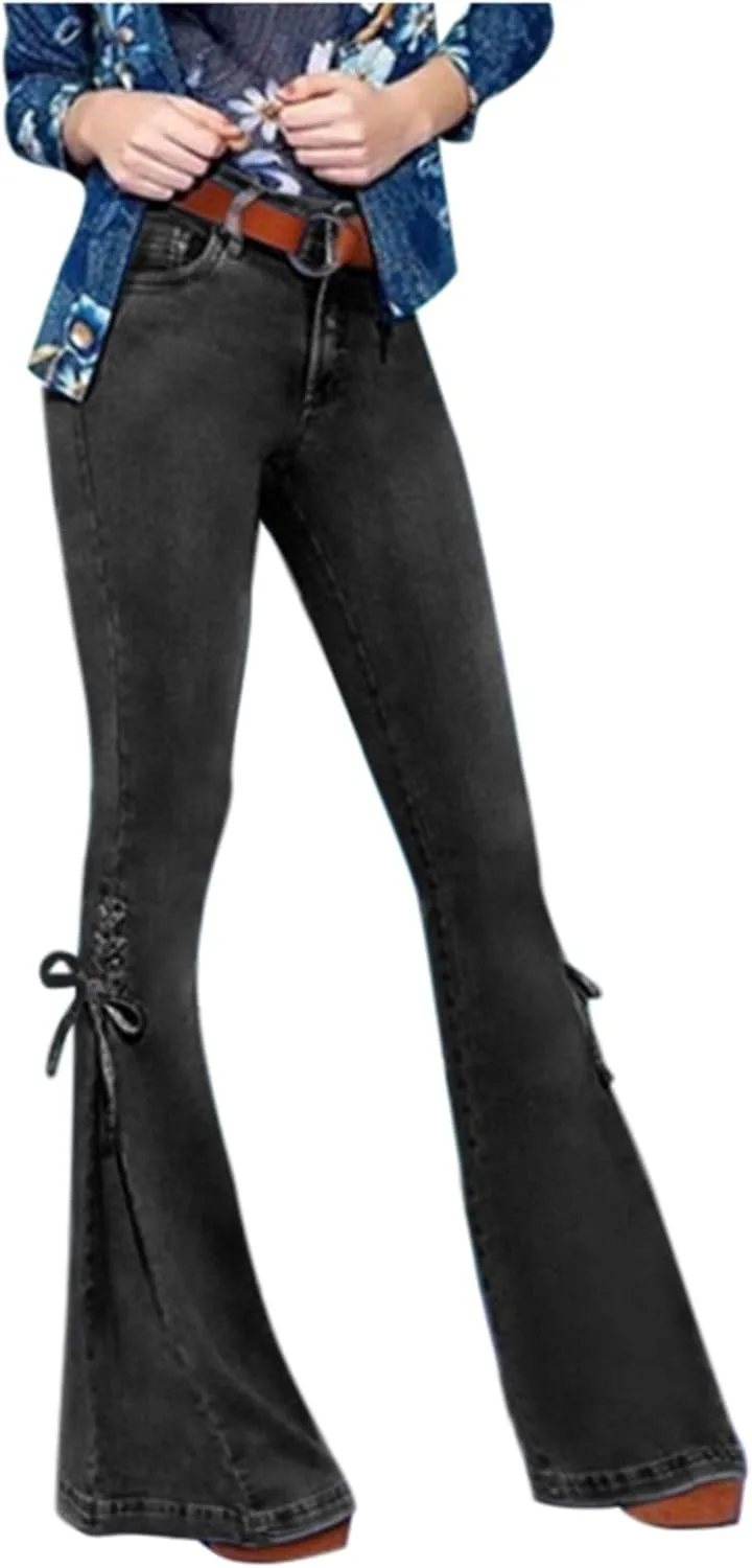 

Женские джинсы с кружевной шнуровкой bell bottom, mid waist, stretchy