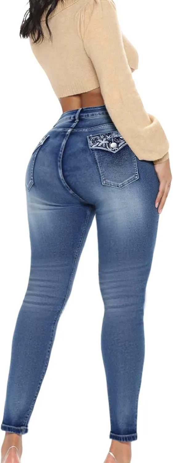 

Cuyulitcik Curvy Plus Size Skinny Jeans — зауженные джинсы с высокой посадкой и цветочной вышивкой QERINTE