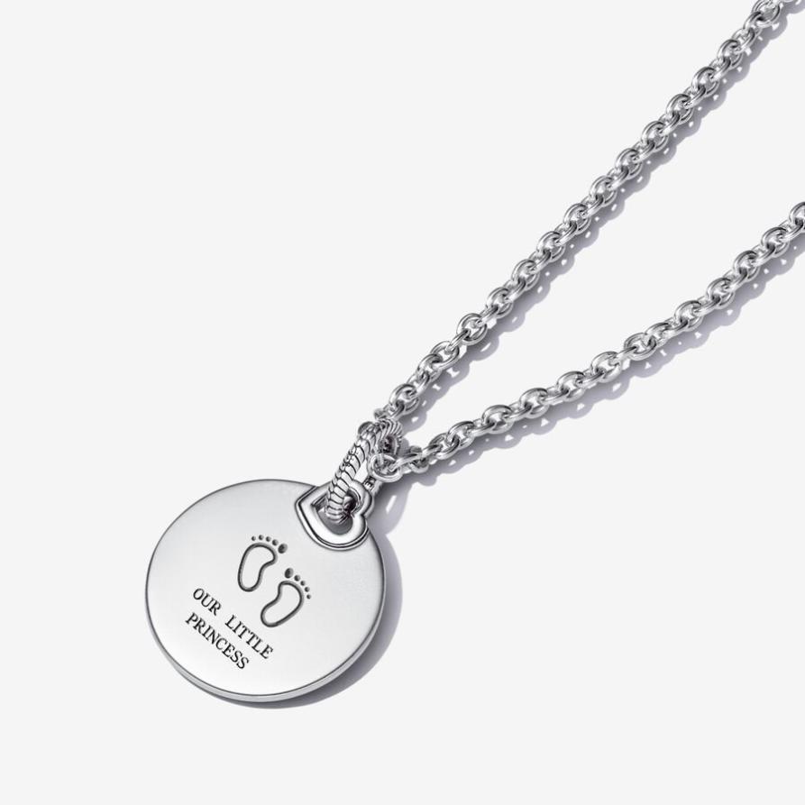 

Набор Pandora Engravable Round Tag Pendant Necklace Set, стерлинговое серебро