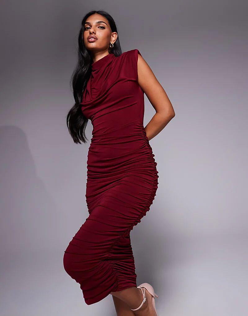 

Платье миди TFNC с высоким воротом и подкладкой на плечах вишневого цвета