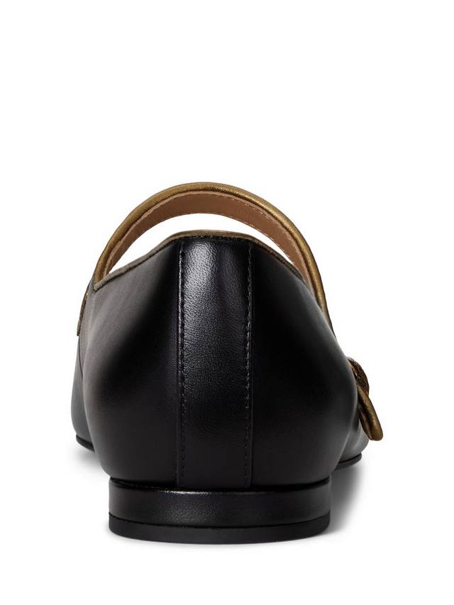 Двухцветные кожаные туфли Mary Jane от Lauren Londyn Ralph Lauren, Black/Gold — фото 4