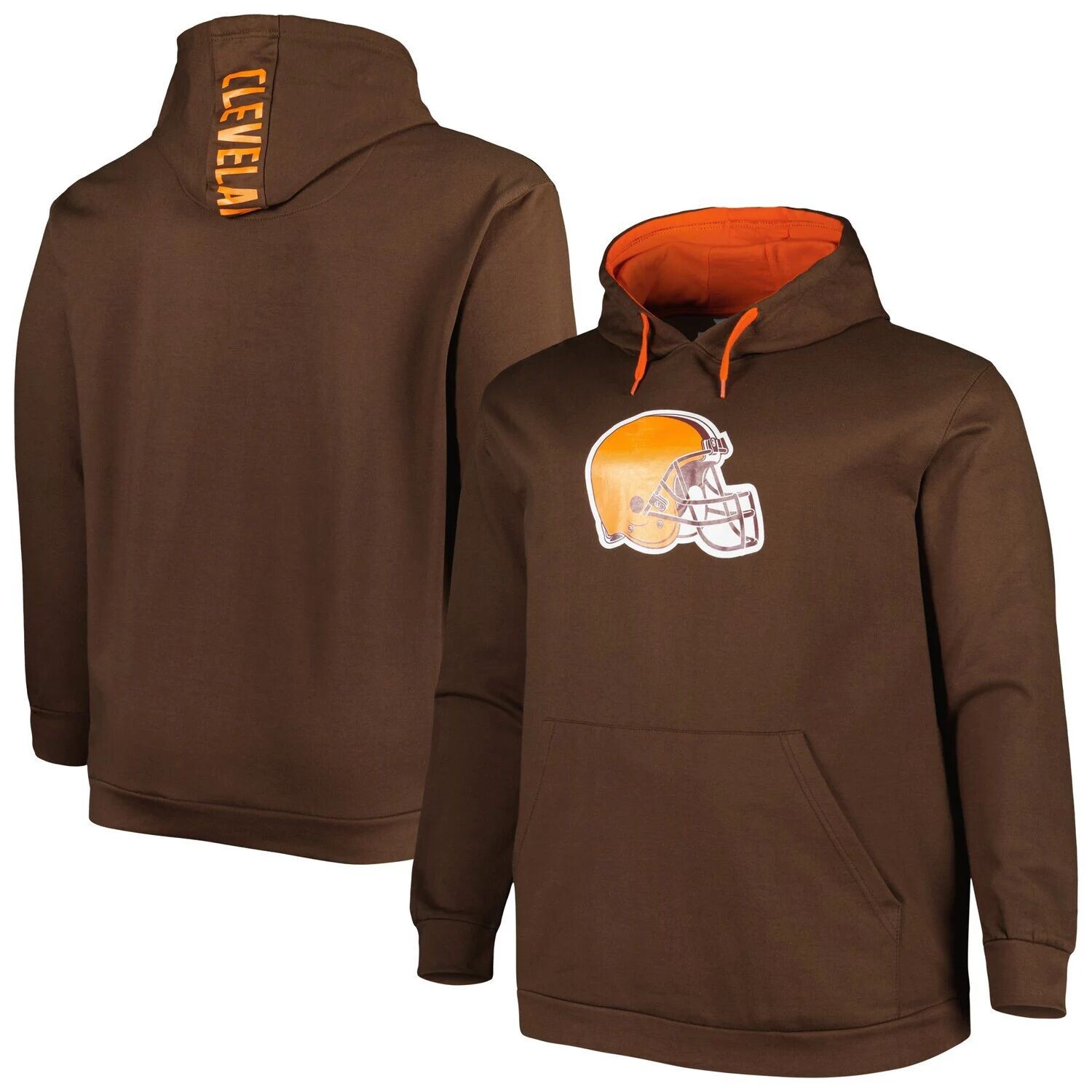 

Мужской коричневый пуловер с капюшоном и логотипом Cleveland Browns Big & Tall
