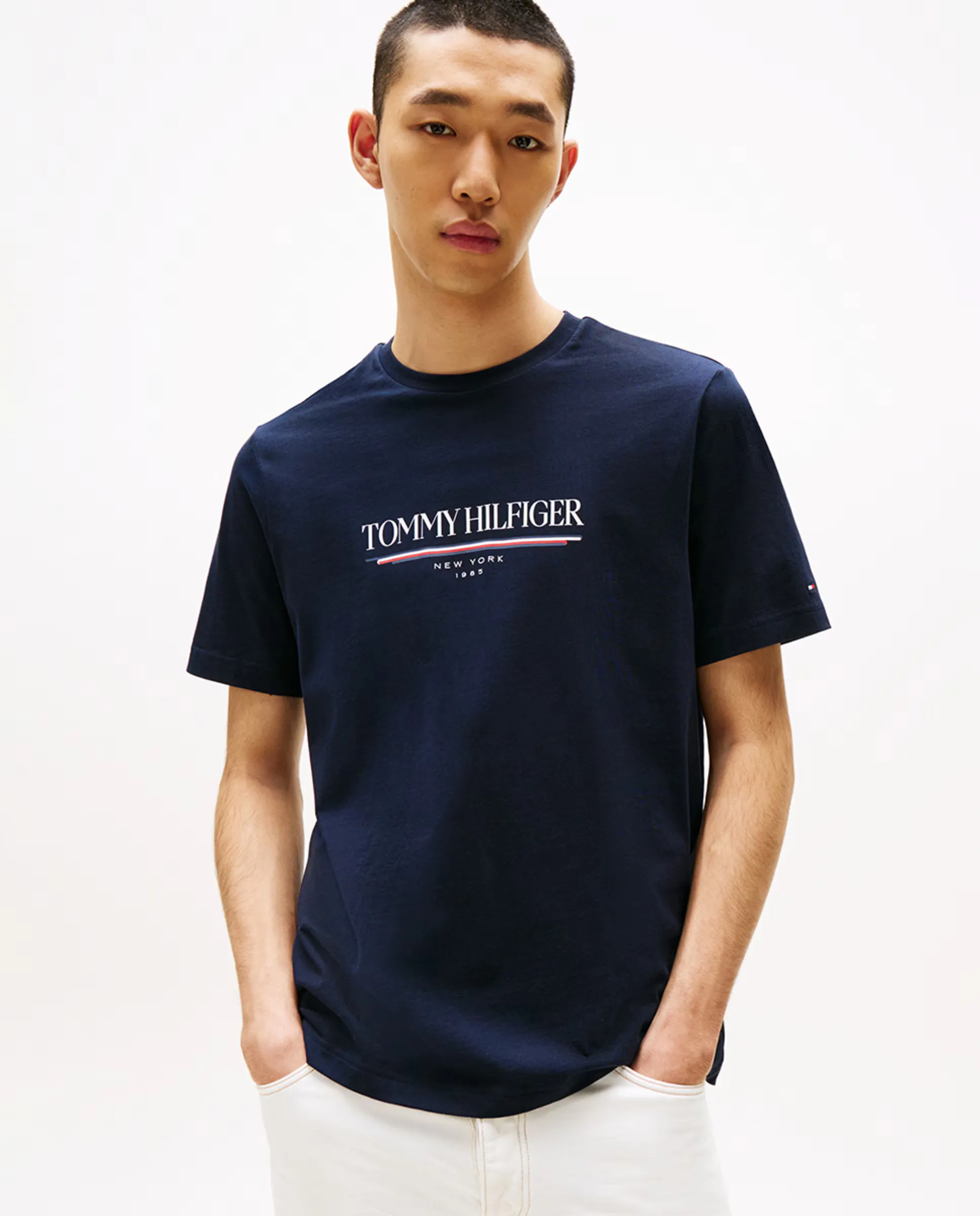 

Мужская однотонная футболка с коротким рукавом Tommy Hilfiger, темно-синий