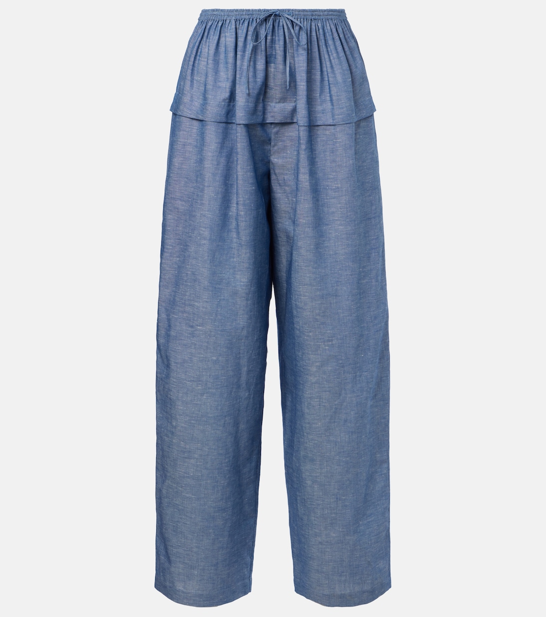 

Широкие брюки из хлопка и льна Alaïa, Bleu Jeans