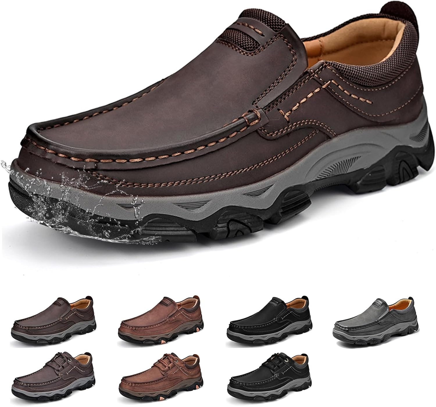 

Мужские мокасины с противоскользящей подошвой, водонепроницаемые, легкие, дышащие кожаные кроссовки для ходьбы, удобные повседневные и для вождения Generic, темно-коричневый