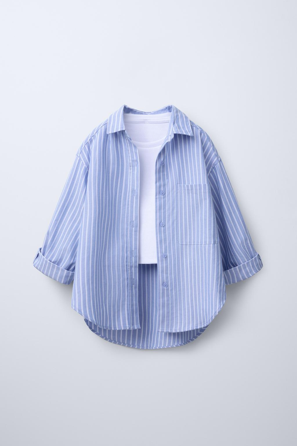 

Рубашка оксфорд и футболка в рубчик ZARA, синий/белый