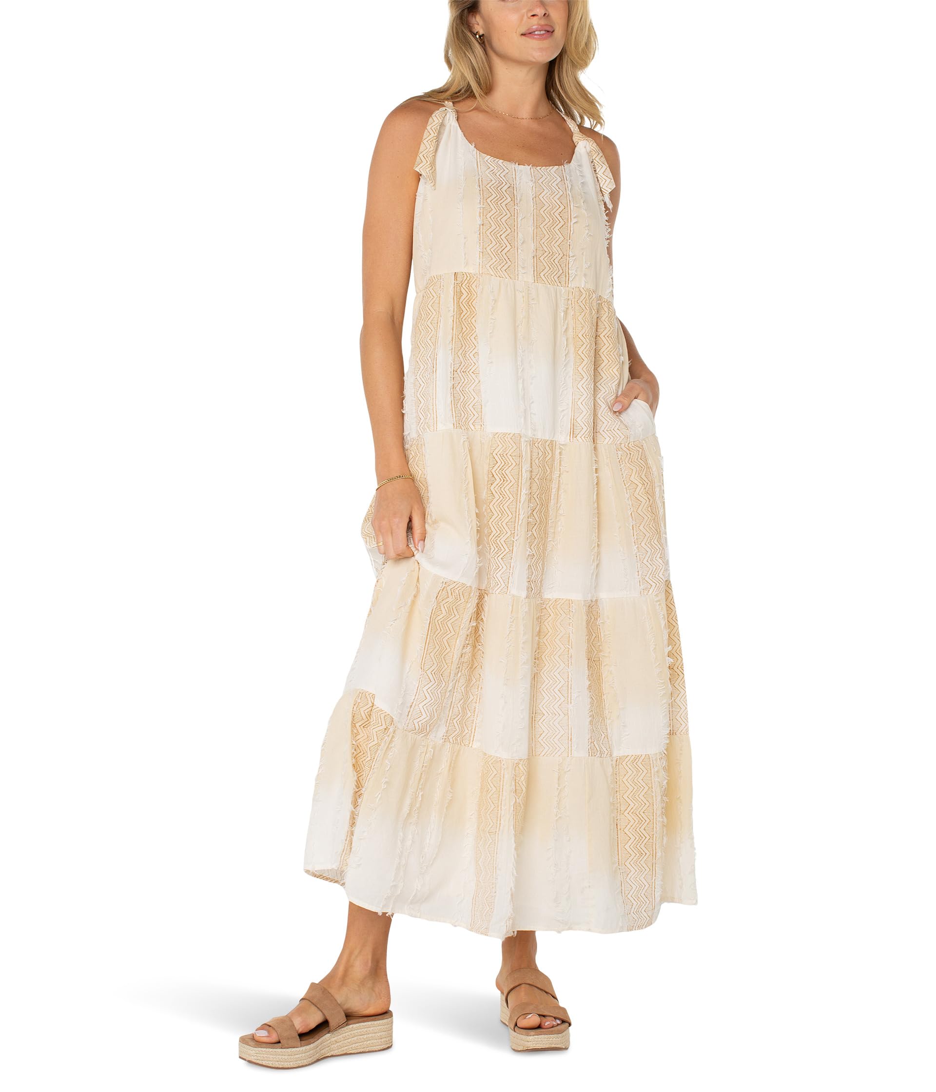 

Платье Liverpool Los Angeles Tie Strap Easy Fit Woven Maxi Dress, Brown/ Cream Chevron Stripe