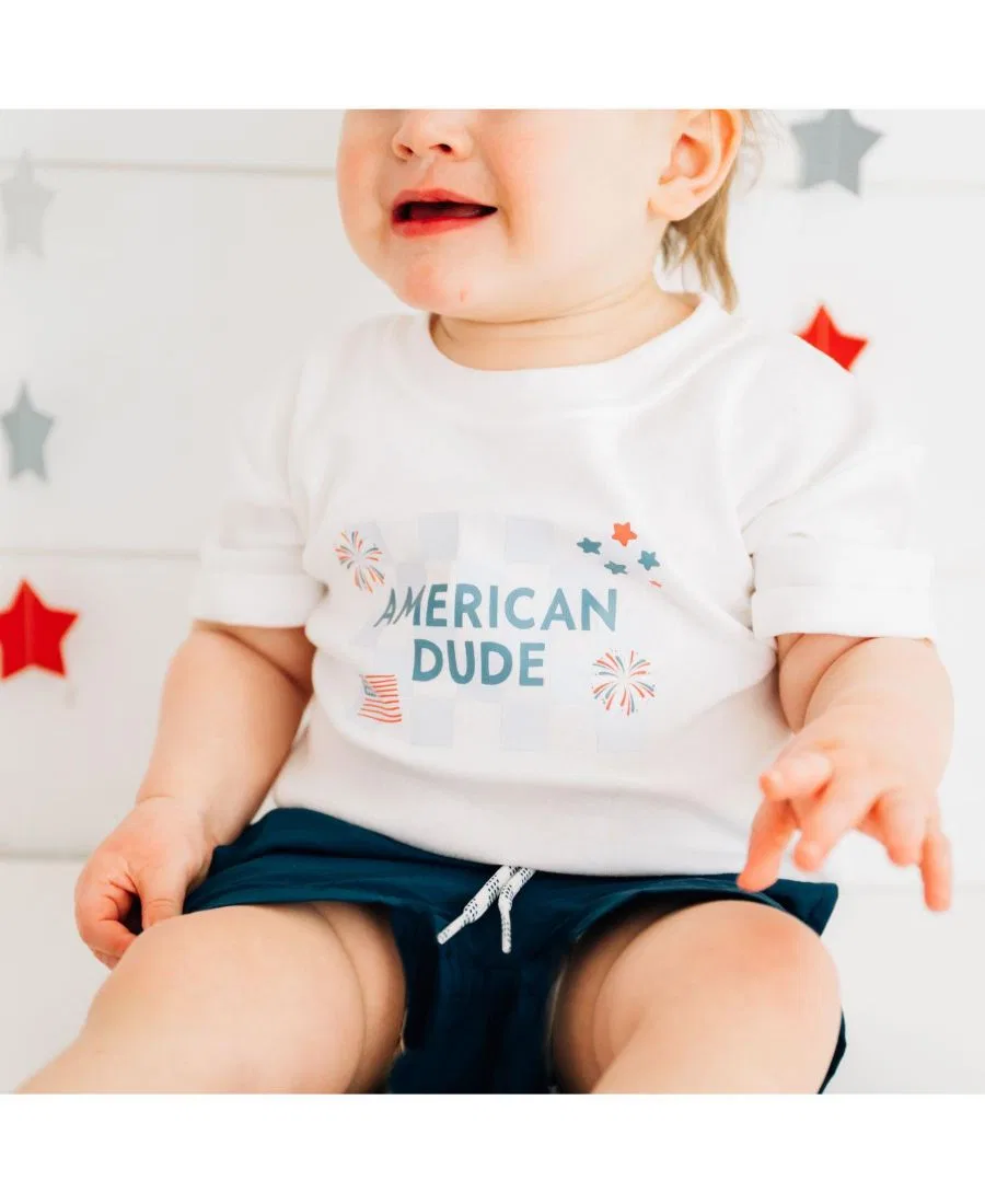 Детский комбинезон с коротким рукавом "Американский парень" для мальчиков Sweet Wink, белый — фото 3