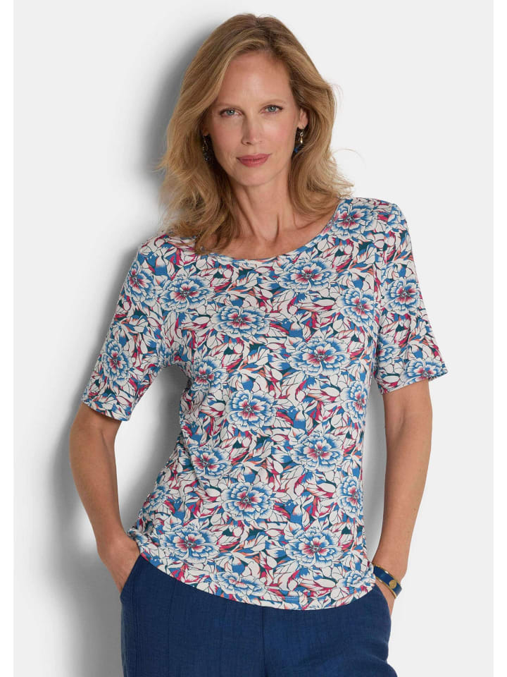 

GOLDNER Футболка с цветочным рисунком, цвет синий/с узором, с символикой Джерси-Сити