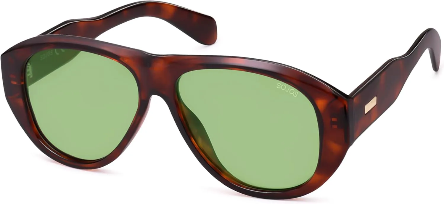 

Солнцезащитные очки-авиаторы SOJOS Retro Oversized Polarized для женщин и мужчин в винтажном стиле 70-х годов с защитой от УФ-излучения SJ2328, Brown Pattern/Green